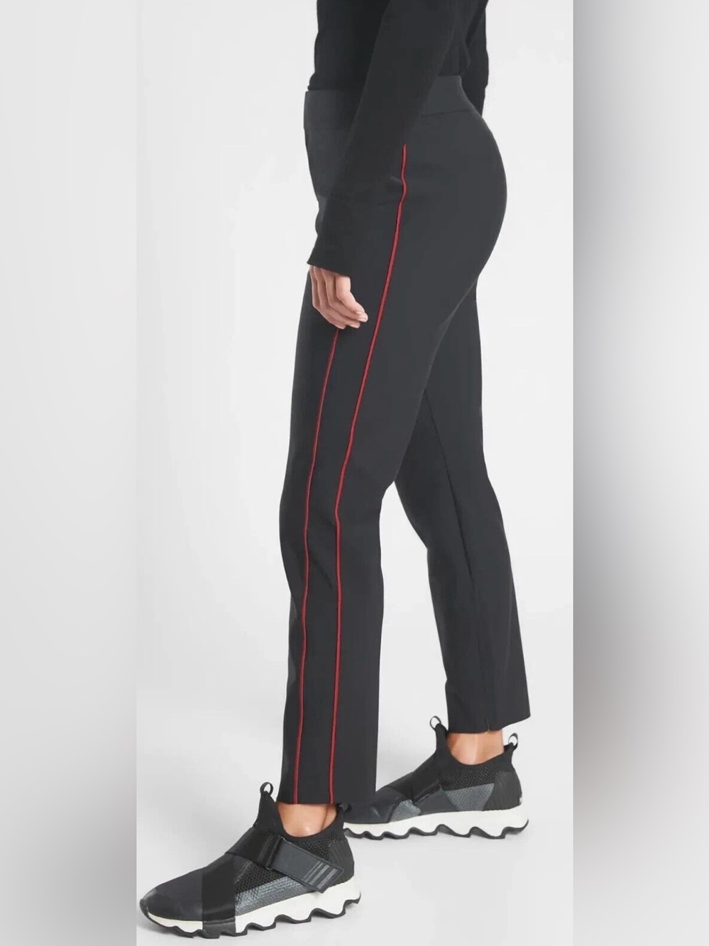 Athleta Stellar Novelty Trouser Black Red Stripe Ankle Pants Size 0 Athleisure